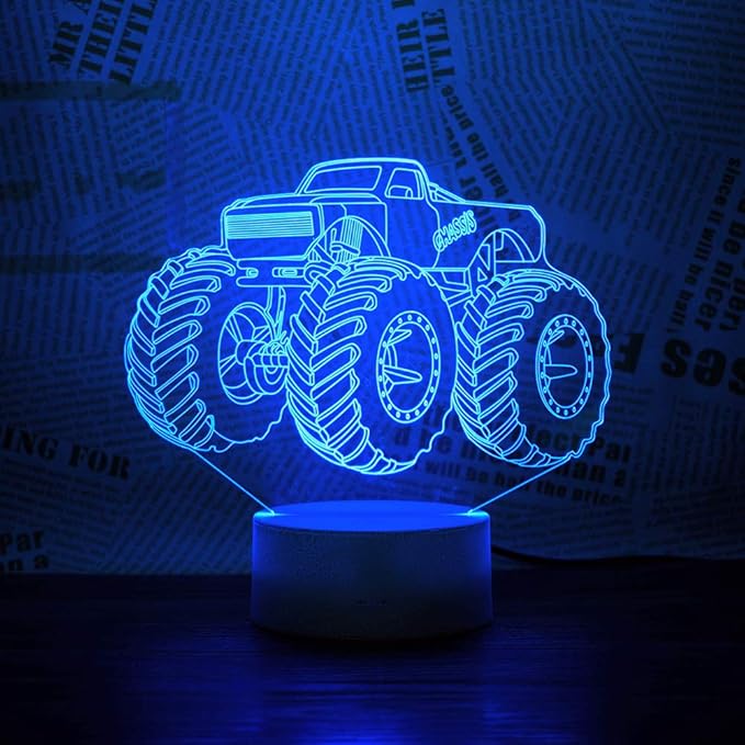 3D Lamp for Child Monster Truck Series Nightlamp Bedside Lamps 7 Colors Illusion for Child Night Light Lamps for Child Room Lamp As Gift Ideas for Boys or Kids - LeafyLoom