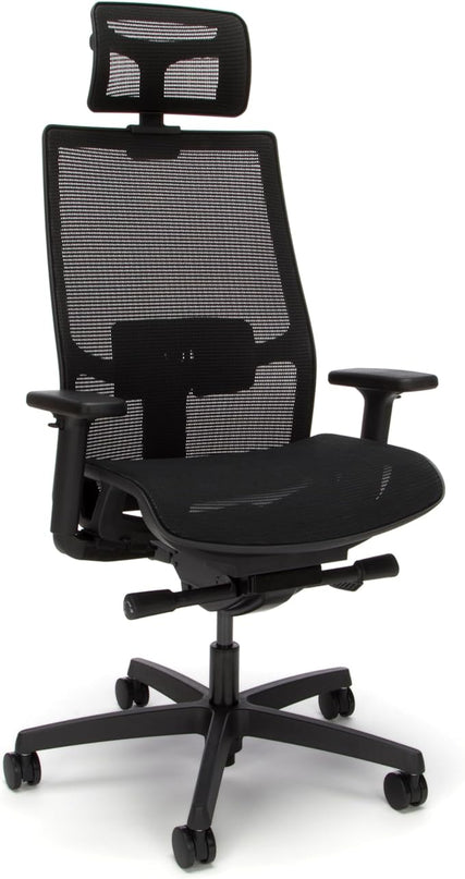 HON Ignition 2.0 Ergonomic Mesh Office Chair with Headrest - High Back Computer Desk Chair Adjustable Lumbar Support, Armrests, Seat-Depth, Synchro-Tilt Recline, 360 Swivel Rolling Wheels – Black - LeafyLoom