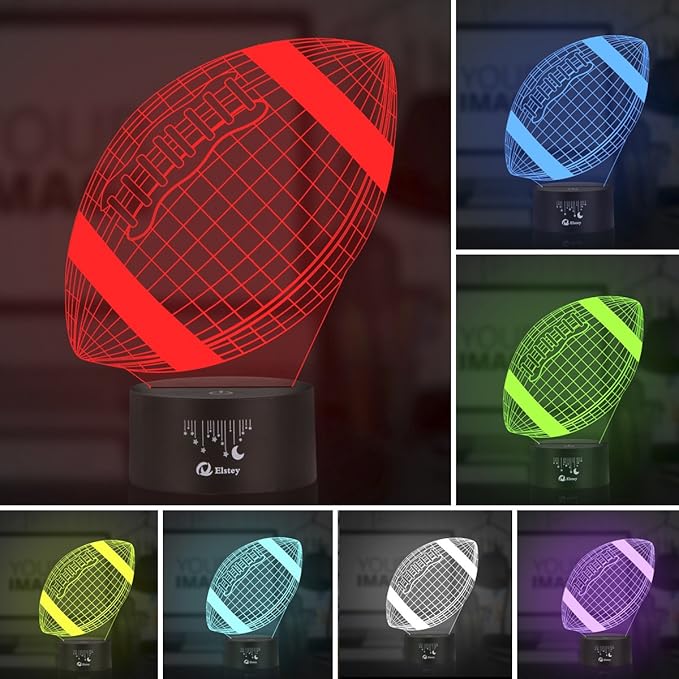 Elstey Football 3D Lamp Optical Illusion Night Light, 7 Color Changing Touch Switch Acrylic Flat & ABS Base & USB Cable Decoration Lamps for Christmas Gift - LeafyLoom