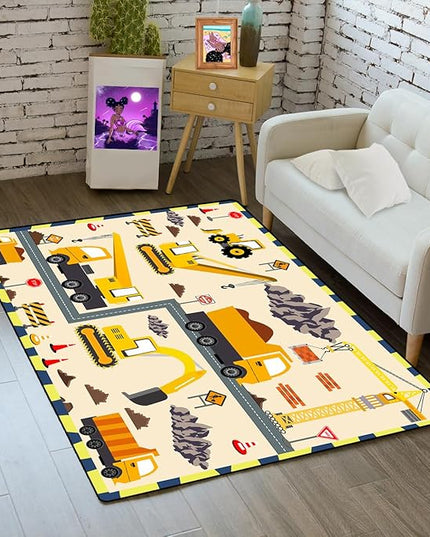 Construction Play Mat Car Rug Play Mat Construction Rugs for Boys Room Car Rug for Boys Room Construction Decor for Boys Room Playroom Rug for Livingroom 2'×3' - LeafyLoom