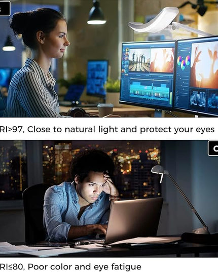 Eye-Care eReading Desk Lamp/Table Lamp/Task Lamp/Swing Arm Lamp: Auto-Dimming, CRI 97, Adjustable Temperatures, 51” Wide Illumination Desk Light for Home Office, Bedroom, Living Room - LeafyLoom