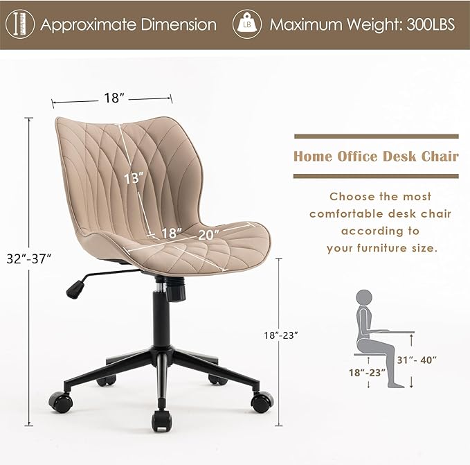 YOUNUOKE Office Desk Chair, Comfy Home Office Chairs, Small Comfortable Desk Chairs with Wheels, Armless PU Leather Chairs for Computer Conference, Khaki - LeafyLoom