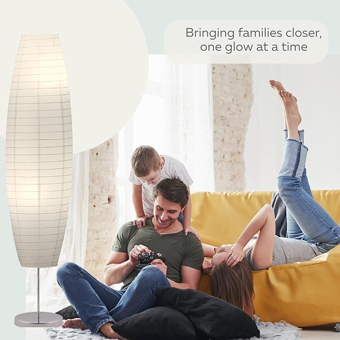 LIGHTACCENTS Rice Paper Floor Lamps 59-Inch Tall Set of 2 Paper Lantern Lamps with Paper Shades - Rice Paper Floor Lamps for Living Room Fits in Modern Room Decor Dorm Room Essentials (2-Pack) - LeafyLoom