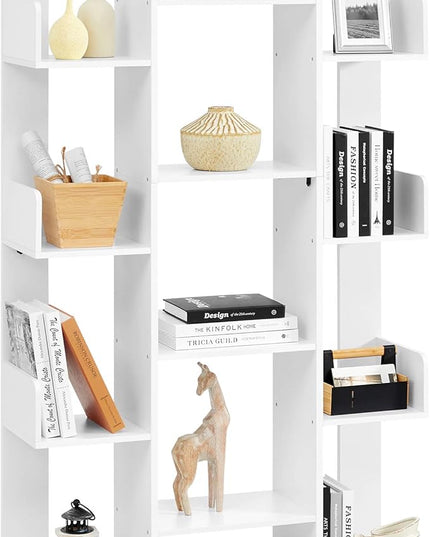 VASAGLE Bookshelf, Tree-Shaped Bookcase with 13 Storage Shelves, Rounded Corners, 9.8”D x 33.9”W x 55.1”H, White ULBC067W01 - LeafyLoom