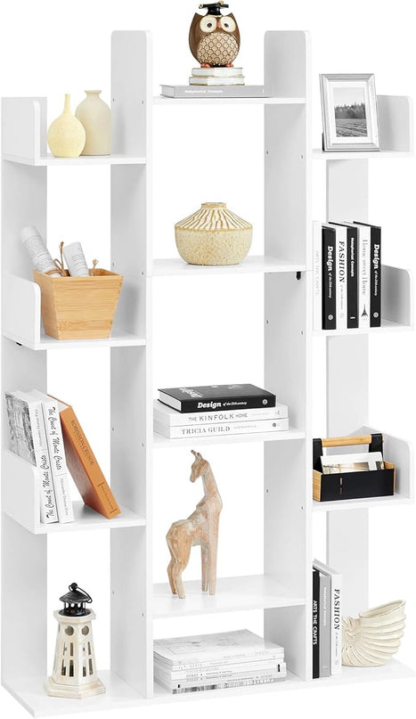 VASAGLE Bookshelf, Tree-Shaped Bookcase with 13 Storage Shelves, Rounded Corners, 9.8”D x 33.9”W x 55.1”H, White ULBC067W01 - LeafyLoom