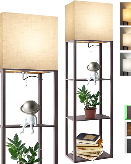 RUNTOP Plus - Floor Lamp with Shelves, Wide Shelf Lamp, Shelf Floor Lamp with 15W LED Bulb, 3 Colors Temperature, Memory Function, Large Display Storage, Standing Lamps for Living Room, Bedroom, Wood - LeafyLoom