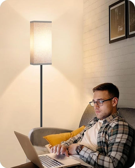 Floor Lamp, Pole Lamp with Foot Switch, Modern Standing Lamp Lampshade, Minimalist Freestanding Lamp (Bulb Not Included), for Living Room, Bedroom Office FCC Listed, Black and Gray H07LD05 - LeafyLoom