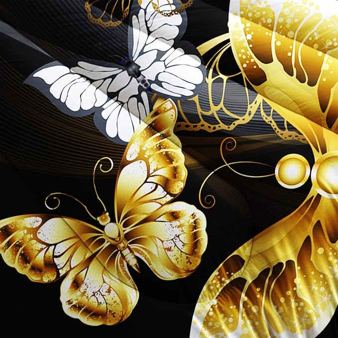 Butterfly Comforter Set for Adults Black and Gold Butterfly Bedding Set Aesthetics Butterflies Quilt Duvet Set Full Size with 1 Comforter and 2 Pillowcases - LeafyLoom