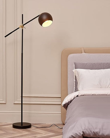 Globe Electric 65911 60" Floor Lamp, Matte Black, Brass Pivot, Matte Black Shade, in-Line On/Off Foot Switch - LeafyLoom