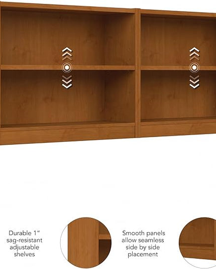 Bush Furniture Universal Small 2 Shelf Bookcase in Natural Cherry - Set of 2, Matching Storage and Display Bookshelves for Home Office or Living Room Organization - LeafyLoom