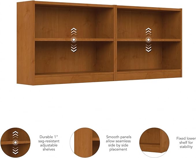 Bush Furniture Universal Small 2 Shelf Bookcase in Natural Cherry - Set of 2, Matching Storage and Display Bookshelves for Home Office or Living Room Organization - LeafyLoom