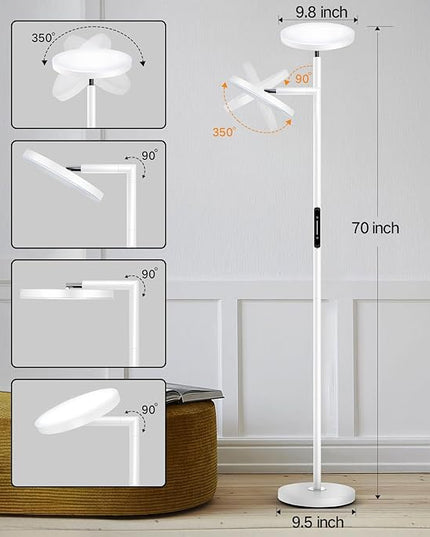 OUTON LED Torchiere Floor Lamp, Bright Dimmable Standing Lamp with Remote Touch Control, 4 Color Temperature, Memory Function, Timer for Living Room, Bedroom Office (Pearl White) - LeafyLoom