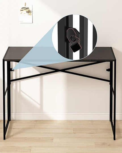 EMODA Folding Computer Desk 40 inch, No Assembly Needed Home Office Table Study Writing Gaming Desk, Black - LeafyLoom