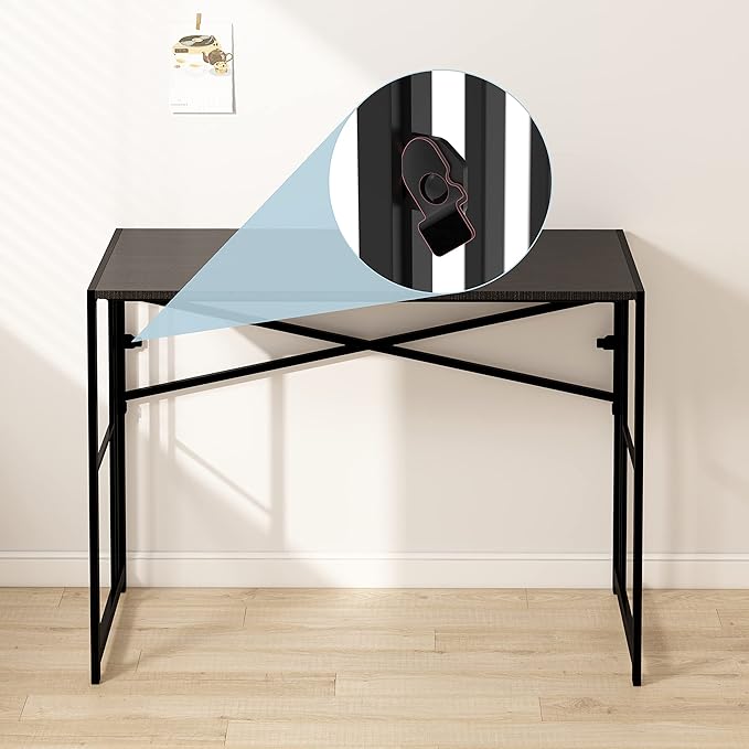 EMODA Folding Computer Desk 40 inch, No Assembly Needed Home Office Table Study Writing Gaming Desk, Black - LeafyLoom