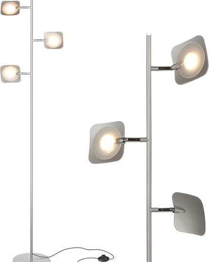 Brightech Tree Floor Lamp for Living Rooms & Offices, Dimmable Standing Lamp for Bedroom Reading, LED Spotlight Floor Lamp, Tall Lamp with Adjustable Panels for Minimal Space Use - Silver - LeafyLoom