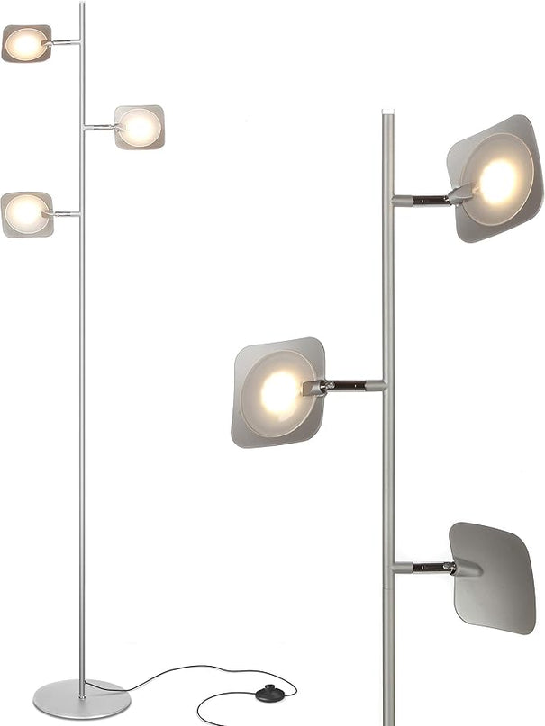 Brightech Tree Floor Lamp for Living Rooms & Offices, Dimmable Standing Lamp for Bedroom Reading, LED Spotlight Floor Lamp, Tall Lamp with Adjustable Panels for Minimal Space Use - Silver - LeafyLoom