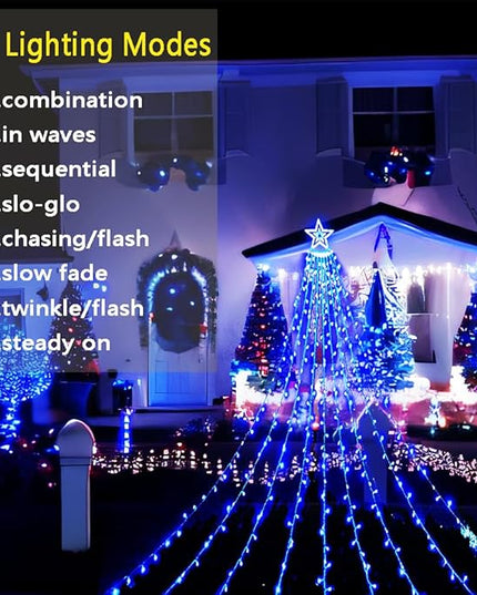 Aokudoni Christmas Lights Outdoor, 12.6FT 350 LED Blue Waterfall Lights Christmas Decorations, 8 Modes Christmas Lights for Tree, Outside Christmas Decorations for Yard Garden Patio Wall Porch Aokudoni