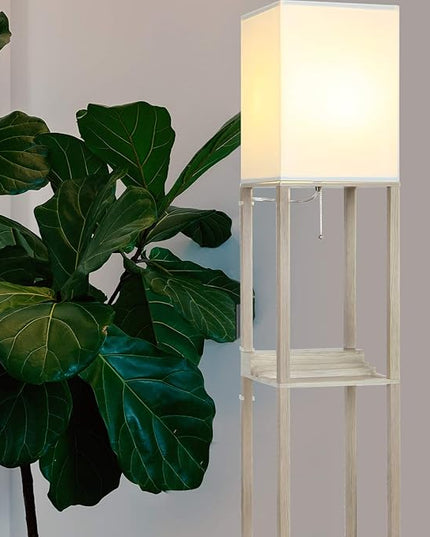 Brightech Maxwell Charger - Modern Shelf Floor Lamp with USB Charging Ports & Electric Outlet - Corner Display Floor Lamps with Shelves for Living Room, Bedroom and Office - Rustic Wood - LeafyLoom