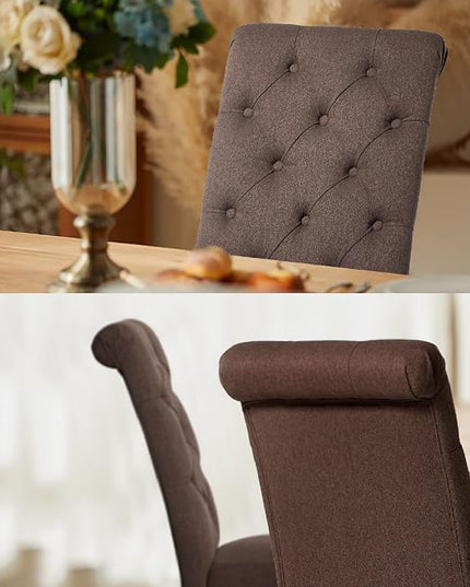 COLAMY Button Tufted Dining Chairs Set of 4, Parsons Upholstered Fabric Dining Room Chairs Kitchen Chairs with Wood Legs and Padded Seat, Brown - LeafyLoom