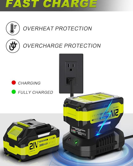 EWORK Cordless Leaf Blower with (2) 3.0Ah Battery and Fast Charger - 400CFM 21V Electric Leaf Blower Cordless, Variable Speed and Turbo Mode - Battery Powered Leaf Blowers for Lawn Care, Yard - LeafyLoom