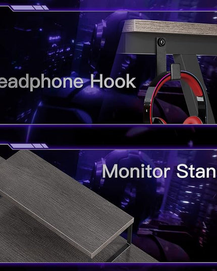 Casaottima Gaming Desk L Shaped Computer Desk, Corner Desk for Home Office with Monitor Stand 66", Gray Oak - LeafyLoom