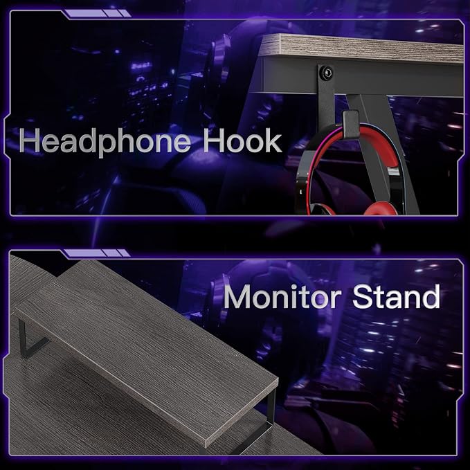 Casaottima Gaming Desk L Shaped Computer Desk, Corner Desk for Home Office with Monitor Stand 66", Gray Oak - LeafyLoom
