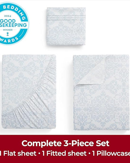 Mellanni Extra Deep Twin Sheets - 3 PC Iconic Collection Bedding Sheets & Pillowcases - Hotel Luxury, Ultra Soft, Cooling Bed Sheets - Extra Deep Pocket up to 21 inch (Twin, Laced Sky Blue) - LeafyLoom