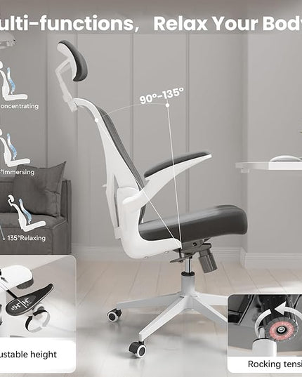 Ergonomic Office Chair - Comfy Desk Chairs with Wheels and Arms, 500LB Heavy Duty Mesh Computer Chairs with Comfortable Head Lumbar Back Support for Office, Bedroom, Study and College Dorm - LeafyLoom