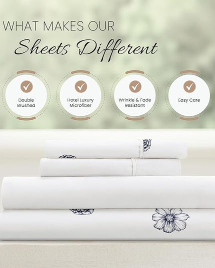 Linen Market 4 Piece Full Bedding Sheet Set (Navy Blue Flowers) - Sleep Better Than Ever with These Ultra-Soft & Cooling Bed Sheets for Your Full Size Bed - Deep Pocket Fits 16" Mattress - LeafyLoom