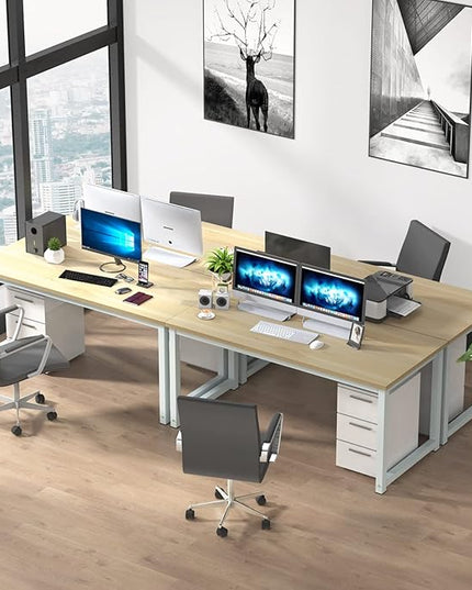 NSdirect 63" Computer Desk,Large Home Office Desk Wide Workstation 1 inch Thicker Tabletop for Writing,Games and Home Work PC Desk Modern Finish Wood Board and Sturdy Steel Legs,Oak+White - LeafyLoom