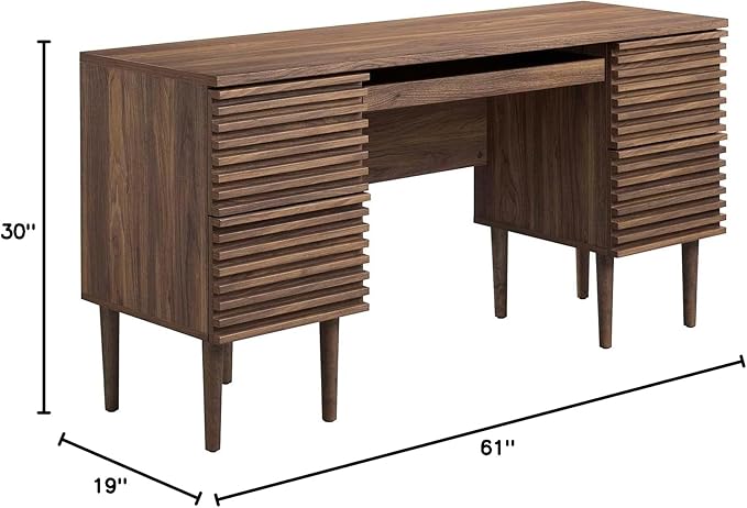 Modway Render Mid-Century Modern, Office Desk, Walnut - LeafyLoom