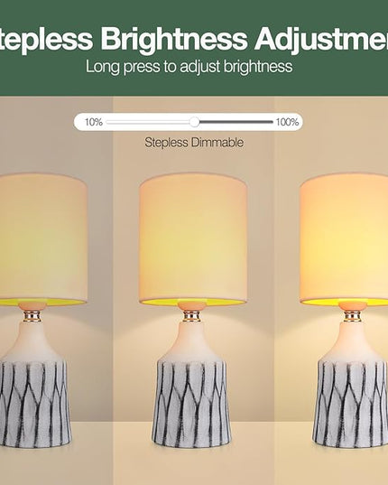 AIDENOEY Small Table Lamp for Bedroom-Bedside Desk Lamps Set of 2,with 3 Way DimmableTouch Control,Nightstand Ceramic Lamp with Fabric Shade for Kids Room,Living Room,Dorm,Home Office(Black+White) - LeafyLoom