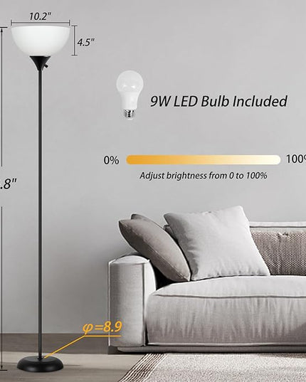 Floor Lamps for Living Room, Dimmable LED Modern Simple Standing Lamp, Tall Lamps for Bedroom Office Dining Room Kitchen, Minimalist Black Pole Lamp with Rotary Switch, 9W LED Bulb Included - LeafyLoom