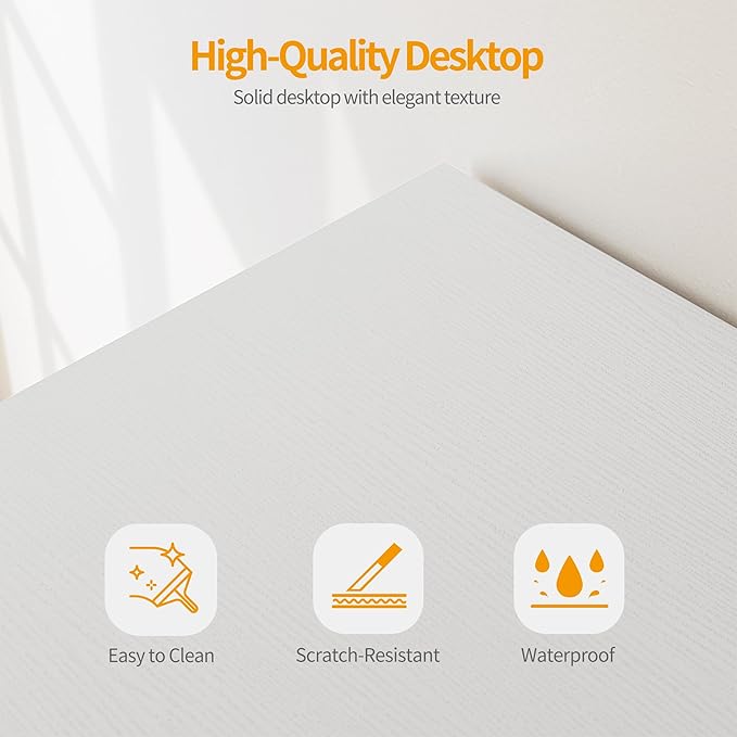 CubiCubi Computer Desk 40" Study Writing Table for Home Office, Modern Simple Style PC Desk, White Metal Frame, White - LeafyLoom