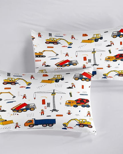 CVHOUSE Tractor Bedding Sets for Boys,Excavators Comforter King,Boys Cartoon Truck Comforter Set,Trucks Tractors Cars Quilt Set with 1 Comforter and 2 Pillow Cases- 3 Piece - LeafyLoom