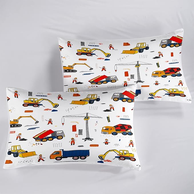 CVHOUSE Tractor Bedding Sets for Boys,Excavators Comforter King,Boys Cartoon Truck Comforter Set,Trucks Tractors Cars Quilt Set with 1 Comforter and 2 Pillow Cases- 3 Piece - LeafyLoom