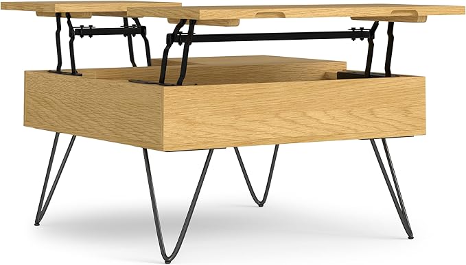 SIMPLIHOME Hunter Lift Top Square Coffee Table, 32 inch, Oak - LeafyLoom