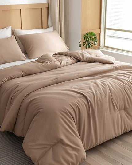 ROSGONIA Twin Comforter Set for Girls Boys Taupe Brown, 1 Boho Tan Comforter & 1 Pillowcase, All Season Kids Comforter Lightweight Dorm Bedding - LeafyLoom