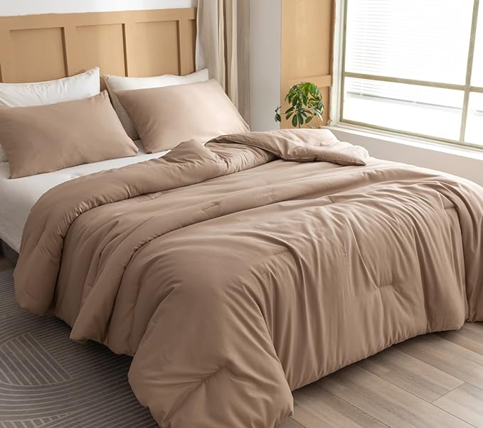 ROSGONIA Twin Comforter Set for Girls Boys Taupe Brown, 1 Boho Tan Comforter & 1 Pillowcase, All Season Kids Comforter Lightweight Dorm Bedding - LeafyLoom