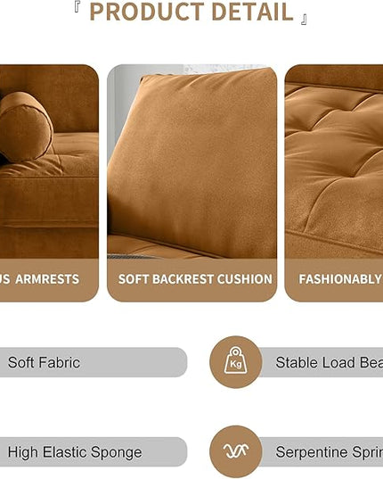 Velvet Furniture for Small Spaces, Mid-Century Modern Loveseats for Living Room, Love Seat Couch Sofas, 70 Inches, Ginger - LeafyLoom