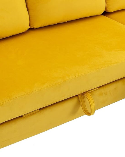 72.44" L-Shaped Reversible Sectional Sofa w/Pull Out Bed & Storage Chaise Lounge,Interior Furniture Comfy Sleeper Corner Couch with 3 Throw Pillows and Pockets,for Dorm,Apartment,Yellow - LeafyLoom