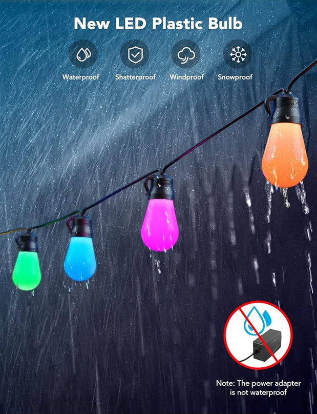 Govee Smart Outdoor String Lights H7029, 24ft RGBIC Outdoor Lights with 8 Dimmable LED Bulbs, IP65 Waterproof, Color Changing Warm White Lights with 47 Scene Modes for Patio, Backyard, App Control Govee