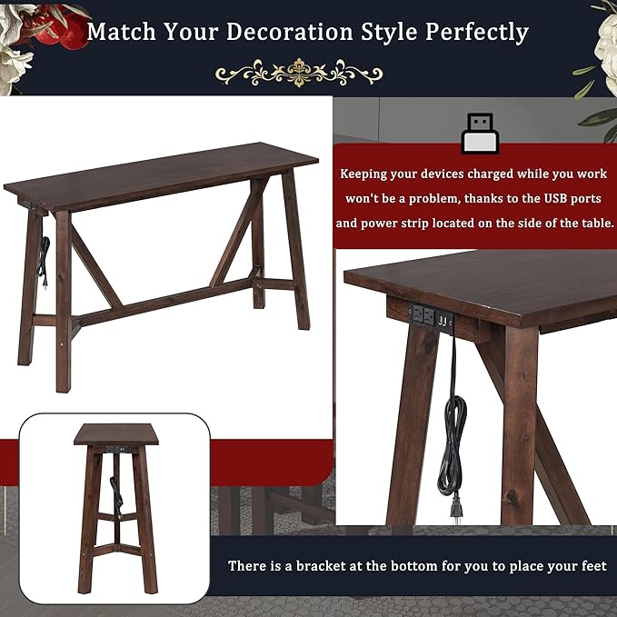 RITSU Multipurpose Set with 3 Upholstered Stools, Easy to Assemble, Table Weight Capacity 350 LBS, for Living, Guest Room, Home Bar, Kitchen, Dark Walnut, 3-Piece, Espresso - LeafyLoom