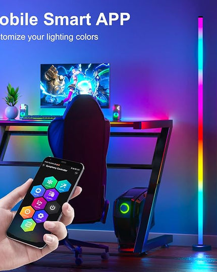 MIHEAL LED Corner Floor Lamp, RGBWW LED Standing Lamp with App & Controller Control, Music Synic Mood Tall Lamp with Speed & Brightness Adjustable for Restaurant Yard Garden - LeafyLoom