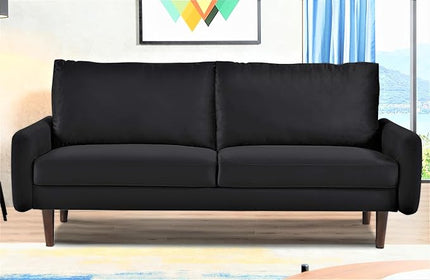 US Pride Furniture Kent Modern Velvet Sofa, Comfortable 3 Seater Couch for Living Rooms and Small Spaces, Ideal Studio Apartment Furniture with Sleek Design, Black - LeafyLoom