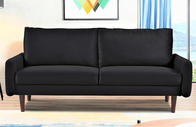 US Pride Furniture Kent Modern Velvet Sofa, Comfortable 3 Seater Couch for Living Rooms and Small Spaces, Ideal Studio Apartment Furniture with Sleek Design, Black - LeafyLoom