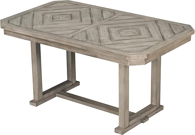 Kitchen Chair 6-Piece Rubber Dining Table Set with Beautiful Grain Pattern Tabletop Solid Wood Veneer and Soft Cushion, Gray, OneSize - LeafyLoom