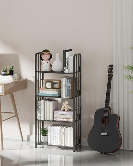 Bookshelf Storage Shelf Bookcase Freestanding Storage Stand Book Organizer for Living Room, Bedroom, Kitchen, Rust Resistance,Easy Assembly Multi-Functional Organizer (4 Tiers, Black) - LeafyLoom