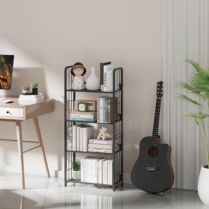 Bookshelf Storage Shelf Bookcase Freestanding Storage Stand Book Organizer for Living Room, Bedroom, Kitchen, Rust Resistance,Easy Assembly Multi-Functional Organizer (4 Tiers, Black) - LeafyLoom