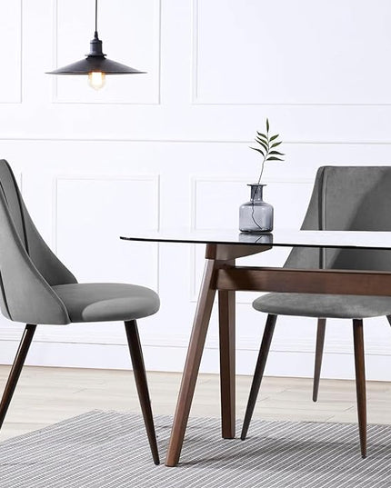 FurnitureR Dining Chairs Set of 2, Mid Century Side Chairs Large & Super Soft Velvet Seat Back Metal Legs for Kitchen, Dining Room, Bedroom, Living Room, Grey - LeafyLoom